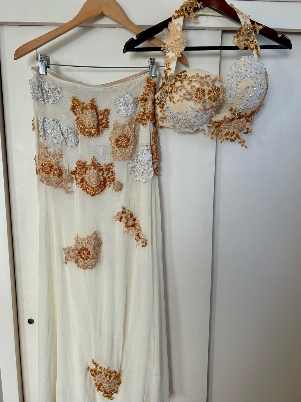 Cream, White, and Gold Belly Dance Bra Costume